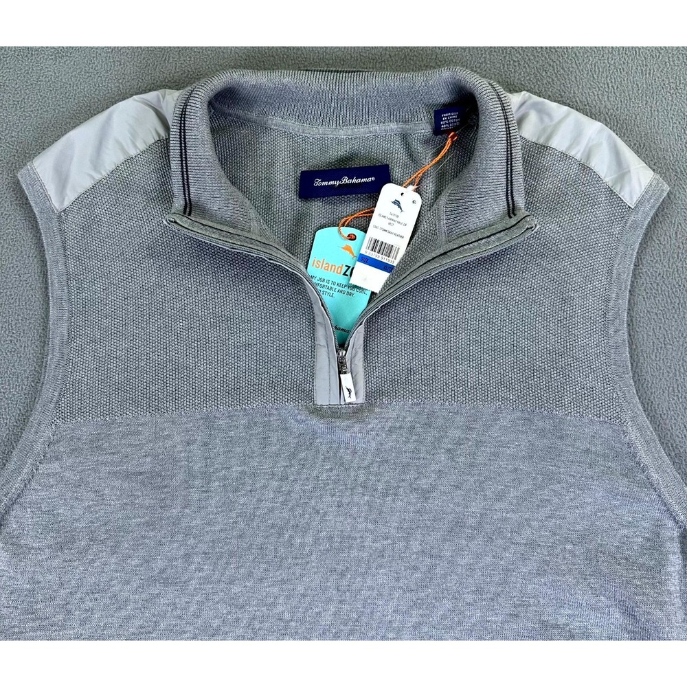 Tommy Bahama Vest Mens XL Grey Island Zone Fairway Knit Zip Prep Resort Sweater - Picture 5 of 12
